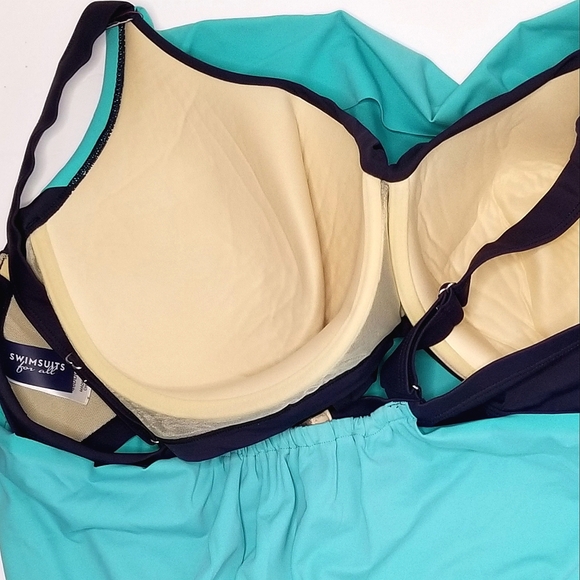 Swimsuits for All Turquoise and Blue Cowl Neck Tankini Swim Top- Size 46DDD - Picture 7 of 11